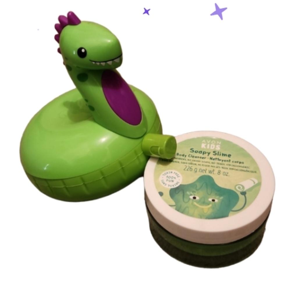 New Kids bath fun Dinosaur bubble bath float and Avon gel slime soap
